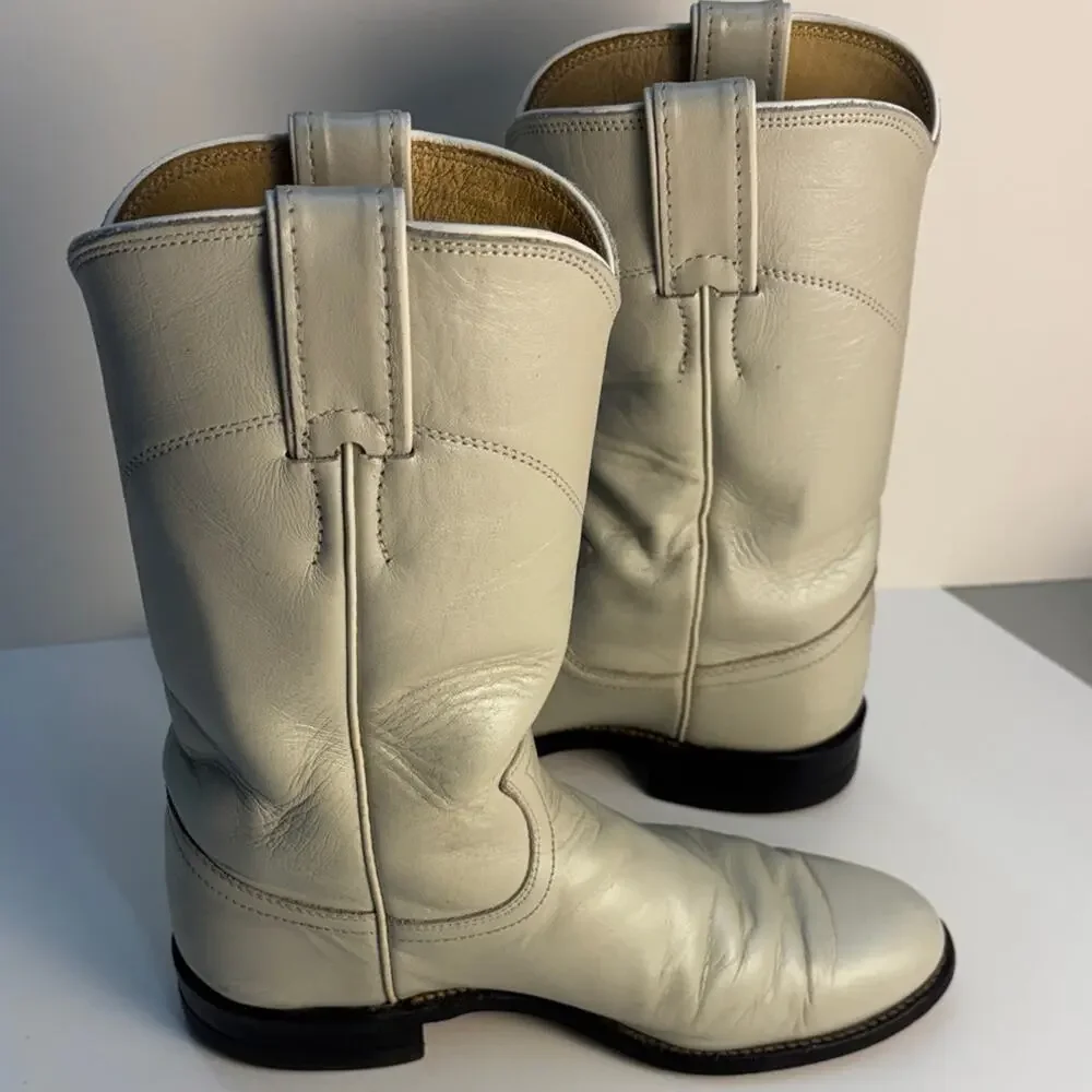 Justin Roper Vintage Women’s Eggshell Leather Cowgirl Boots L3713 Rodeo Sz 4.5B